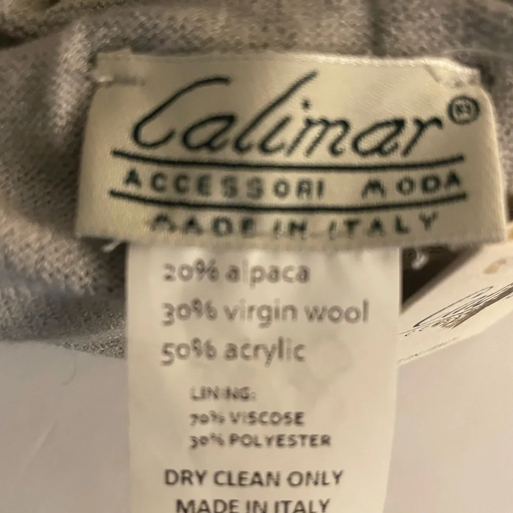 Italian Calimar Alpaca Virgin Wool Beanie Hat Grey/Ivory Lined NWT